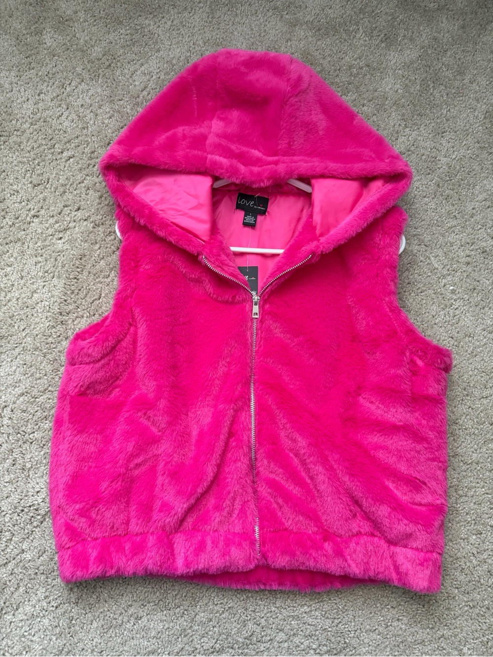 Hot Pink Faux Fur Hooded Vest
